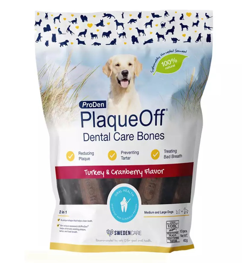PlaqueOff Dental Care Bones, kalkkuna ja karpalo, 482 g hammasherkku koiralle