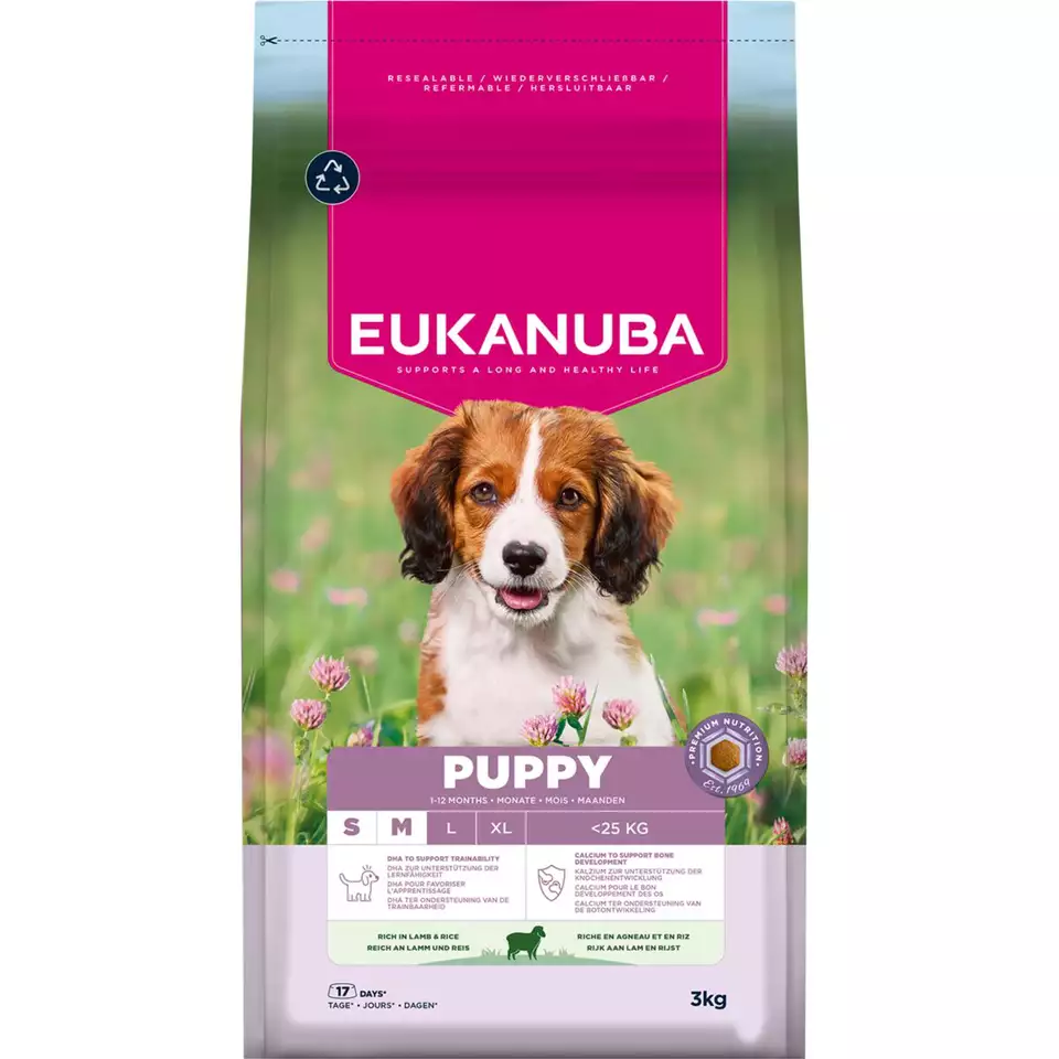 Eukanuba Puppy & Junior Small & Medium Breed, lammas ja riisi pentujen kuivaruoka